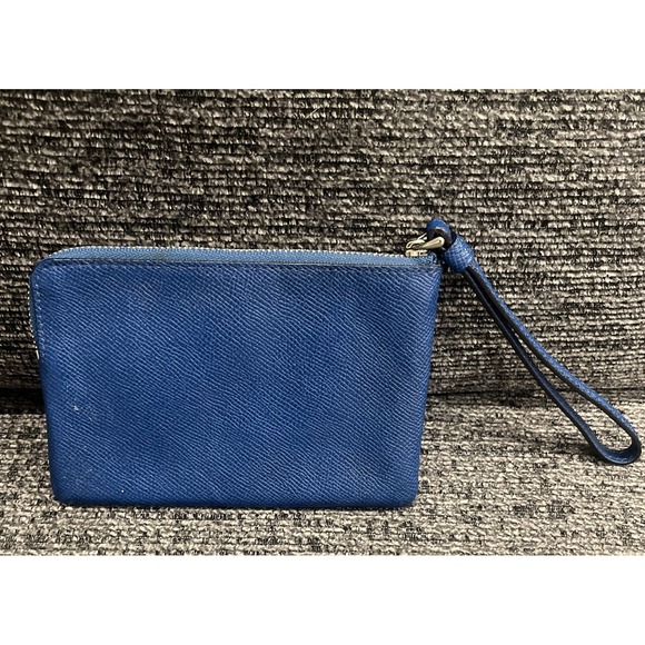 Authentic COACH Corner Zip Crossgrain Leather Wristlet Wallet Purse Blue F58032‎ - Picture 2 of 9